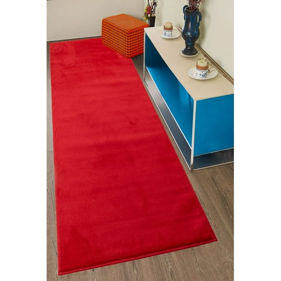 Custom Size Anti-Slip Machine Washable Soft Pile Red Carpet Runner Rugs ( 8' x 26")