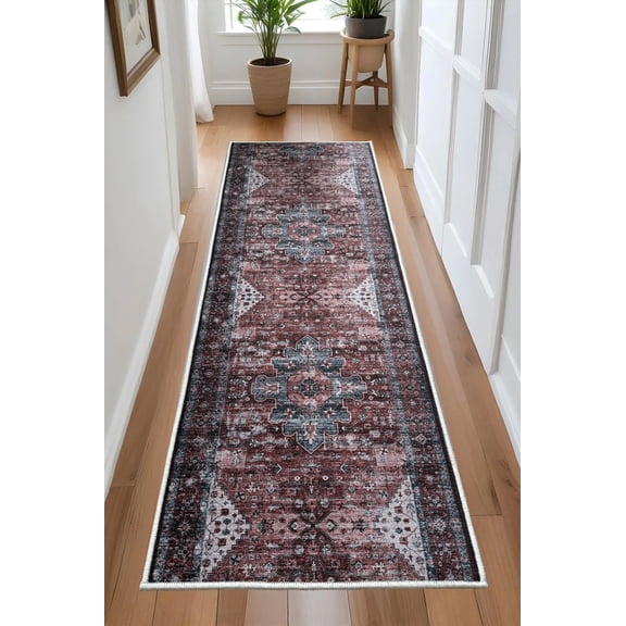 Custom Size Anti-Slip Printed Medallion Design Runner Rugs ( 4' x 26")