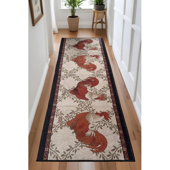 Custom Size Anti-Slip Rooster Design Runner Rugs ( 6' x 26")
