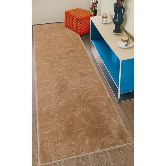 Custom Size Anti-Slip Washable Soft Pile Leaves Beige Carpet Runner Rugs ( 9' x 26")
