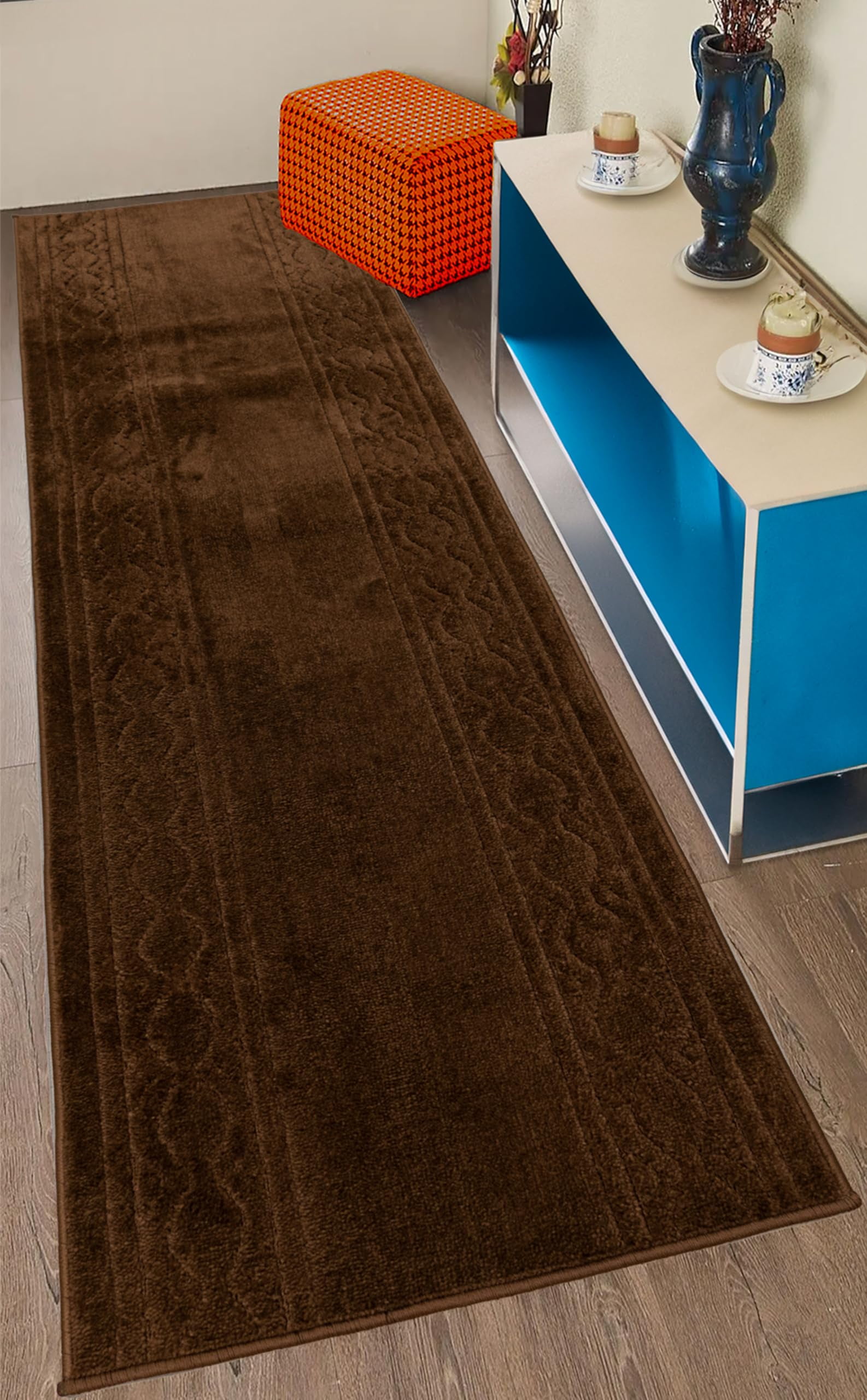Custom Size Anti-Slip Washable Soft Pile Moroccan Trellis Brown Carpet Runner Rugs ( 16' x 26")
