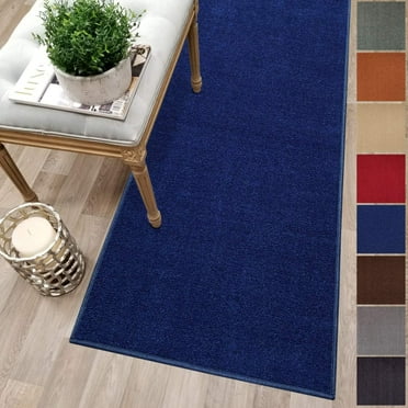 Custom Size Blue Solid Plain Rubber Backed Non-Slip Hallway Stair Runner Rug Carpet 31 inch Wide Choose Your Length 31in X 7ft