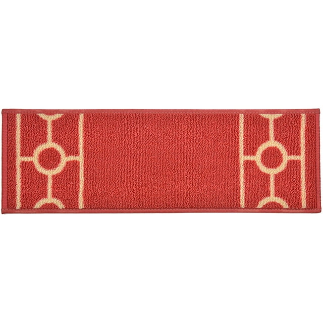 Custom Size Cut to Size Stair Treads Chain Border Red Customize Slip Resistant Latex Backing Low Profile Stair Tread Set Of 13 (Red 9.5in x 31 in)