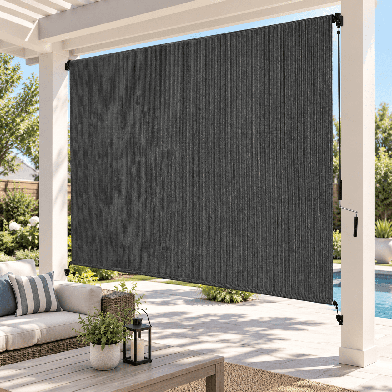 Custom Size Grey Outdoor Roller Shade, 90% UV Blocking Patio Shade for ...