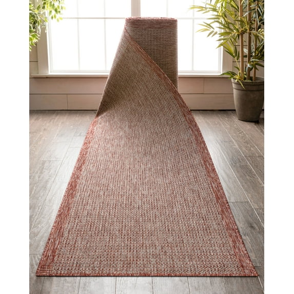 Custom Size Indoor/Outdoor Runner-Choose Your Length-Woden Coral Pink Flat-Weave Solid Color Border Pattern 31 Inch Wide x 13 Feet Long Runner (31" x 13' Runner) Rug