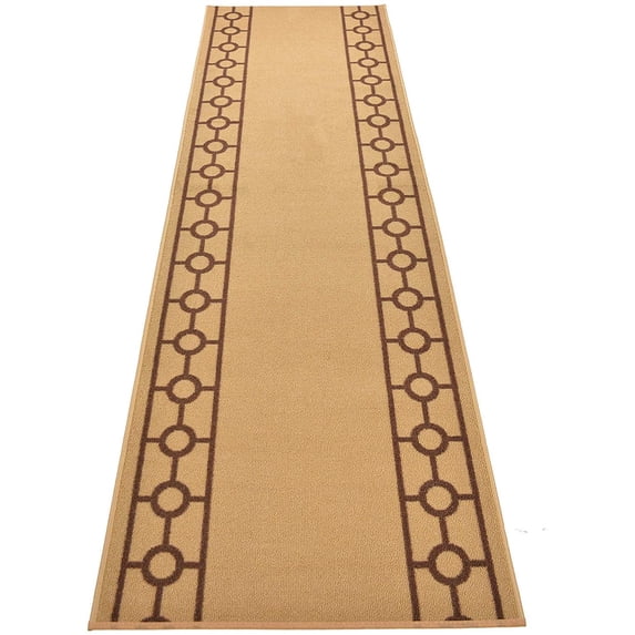 Custom Size Rug Runner Skid Resistant Backing Bordered Rug Runner Chain Border Beige Color Cut to Size Roll Runner Rugs By Feet Customize in USA Facility