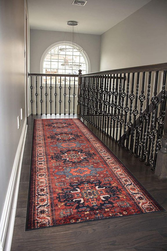 Custom Size Rug Runner Traditional Vintage Distressed Looks Medallion Design Hotel Quality Printed Cut To Size Oriental Red Runner Rug, We Customize Length by Feet Available Width 26", 31.5" or 35"