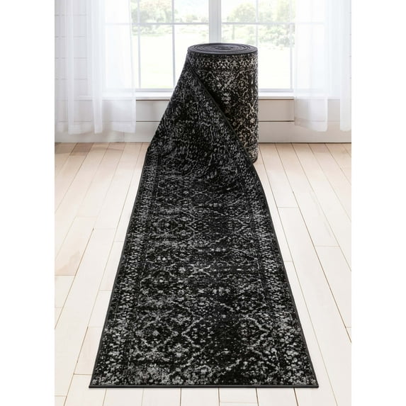 Custom Size Runner - Choose Your Length - Argos Black Vintage Panel 27 Inches Wide x 90 Feet Long Runner Rug (27 in. x 90 ft.)