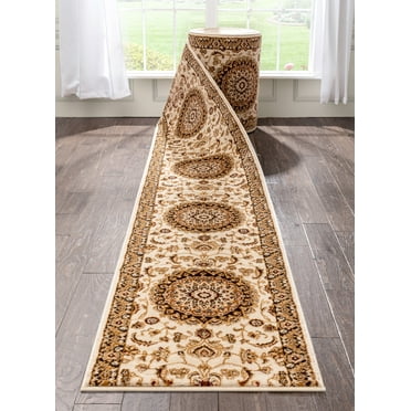 Custom Size Runner -Choose Your Length - Delos Ivory -Traditional Oriental Floral Medallion - 27 Inch Wide x 11 Feet Long Runner (27" x 11' Runner) Rug