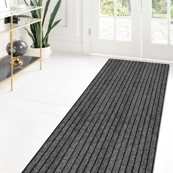 Custom Size Runner Rug 2 ft x 6 ft, 2-8 ft Carpet Runners Hallway Entryway Kitchen Garage Laundry Room Area Rugs with Non-Slip Rubber Backing, Gray with Black Stripe