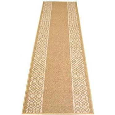 Custom Size Runner Rug Berber Chain Border Beige Design Rug Runner 26 Inch Wide and Your Choice of Your Length By Feet Proudly Customize In USA Facility(Beige With White Border, 2 ft x 26 in)