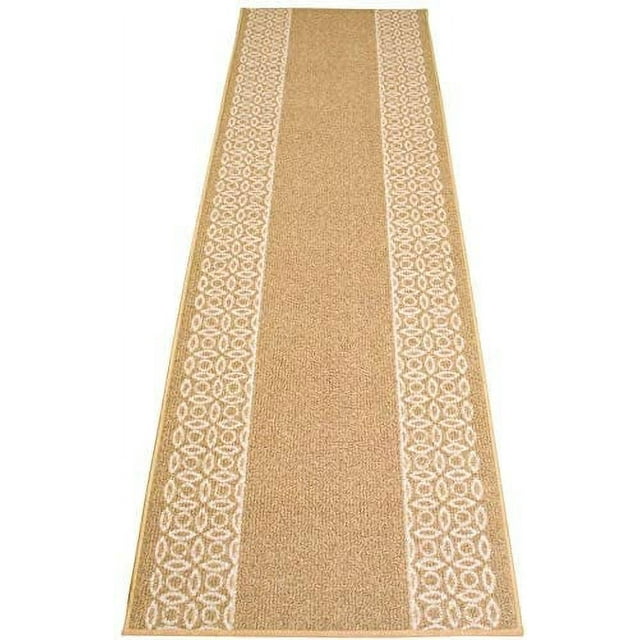 Custom Size Runner Rug Berber Chain Border Beige Design Rug Runner 26 Inch Wide and Your Choice of Your Length By Feet Proudly Customize In USA Facility(Beige With White Border, 23 ft x 26 in)