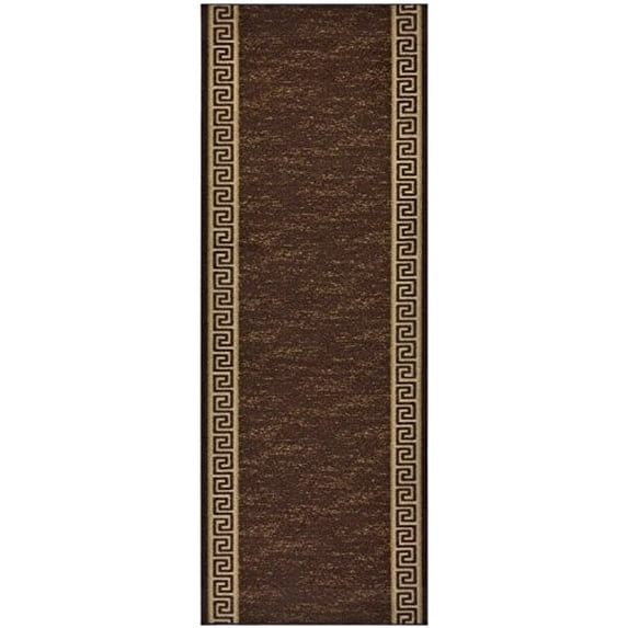 Custom Runner Meander Roll Runner 26 Inch Wide x Your Length Size Choice Slip Skid Resistant Rubber Back 3 Color Options (Brown, 7 ft x 26 in)