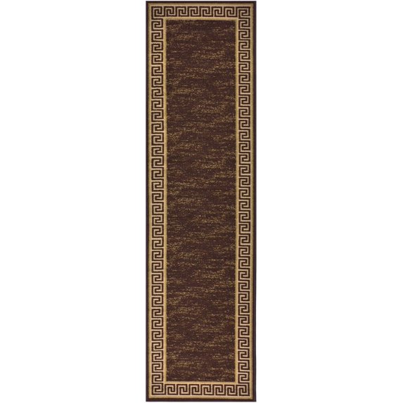 Custom Size Runner Rug Bordered Greek Key Meander Brown Roll Runner Rug Choice of Your Length by feet Slip Resistant Latex Back Cut to Size Rug Runners Customize in USA Facility
