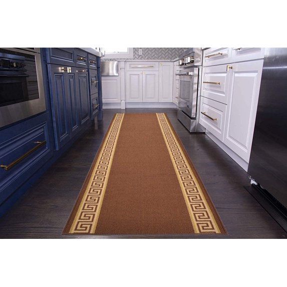 Custom Runner Meander Roll Runner 26 Inch Wide x Your Length Size Choice Slip Skid Resistant Rubber Back 3 Color Options (Brown, 24 ft x 26 in)