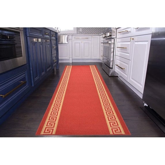 Custom Runner Meander Roll Runner 26 Inch Wide x Your Length Size Choice Slip Skid Resistant Rubber Back 3 Color Options (Red, 23 ft x 26 in)