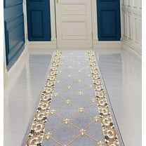 Custom Size Runner Rug Fleur De Lis French Design Gray Color 26 or 31 inch Wide Pick Your Length Non-Slip Rubber Backing Stair Runner