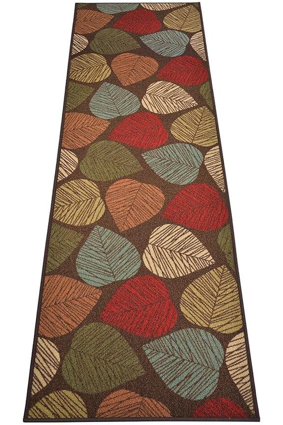 Antibacterial Custom Runner Rug Brown Leaves Design Roll Runner 26 Inch or 31.5 Inch Wide x Your Length Size Choice Slip Skid Resistant Rubber Back, Cut to Size Runner Rug