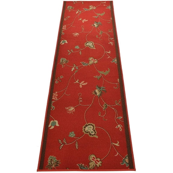 Custom Size Runner Rug Floral Red Design Customize Red Rug Runner 26 Inches Width By Choice Of Your Length