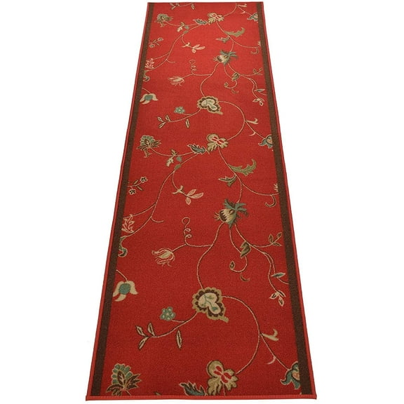 Custom Size Runner Rug Floral Red Design Customize Red Rug Runner 26 Inches Width By Choice Of Your Length