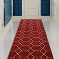thumbnail image 1 of Custom Size Runner Rug Hexagon Trellis Design Red Color 26 or 31 inch Wide Pick Your Length Non-Slip Rubber Backing Stair Runner, 1 of 5