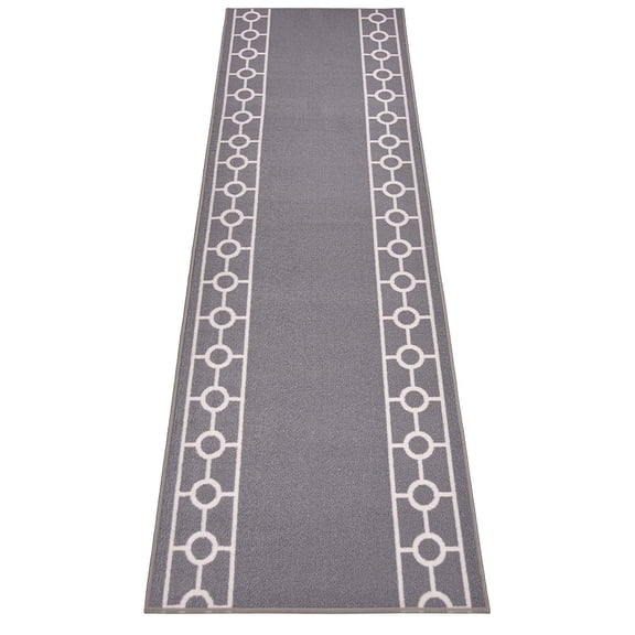 Extra-Long Low Pile Runner Rug Skid Resistant Backing Rug Runner Bordered Geometric Abstract Design Cut to Size Roll Runner Rugs - 43 Feet x 26 Inch