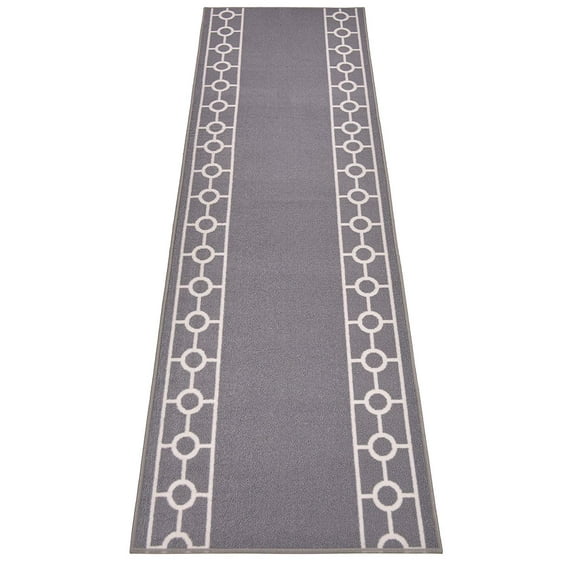 Extra-Long Low Pile Runner Rug Skid Resistant Backing Rug Runner Bordered Geometric Abstract Design Cut to Size Roll Runner Rugs - 35 Feet x 36 Inch