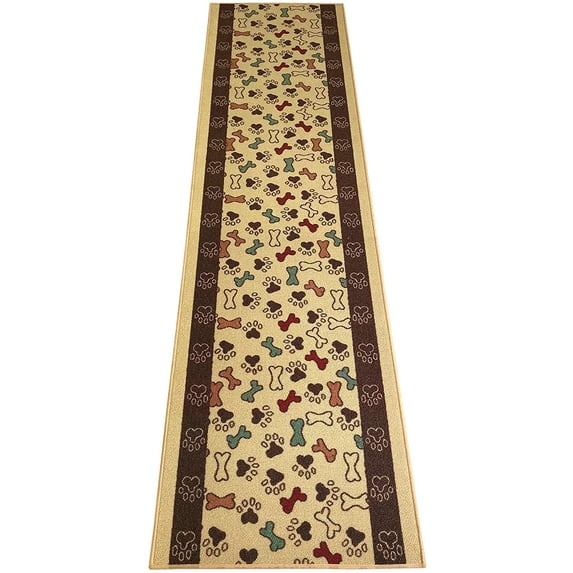 Custom Size Runner Rug Skid Resistant Backing Pick Your Own Size Rug Runner Pet Paw and Bone Beige Design Cut to Size Roll Runner Rugs By Feet Customize in USA Facility