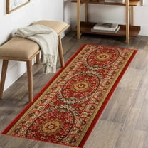 Custom Size Hallway, Kitchen, Stair Runner Rug Slip Resistant Latex Backing Red Medallion Design 23-26-32 or 36 inch Wide Choice Your Length Up to 50 Feet Runner Rug