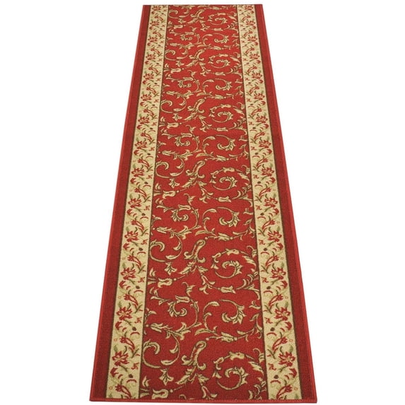 Extra-Long Low Pile Runner Rug Skid Resistant Backing Rug Runner Veronica Flower Red Cut to Size Roll Runner Rugs - 43 Feet x 26 Inch