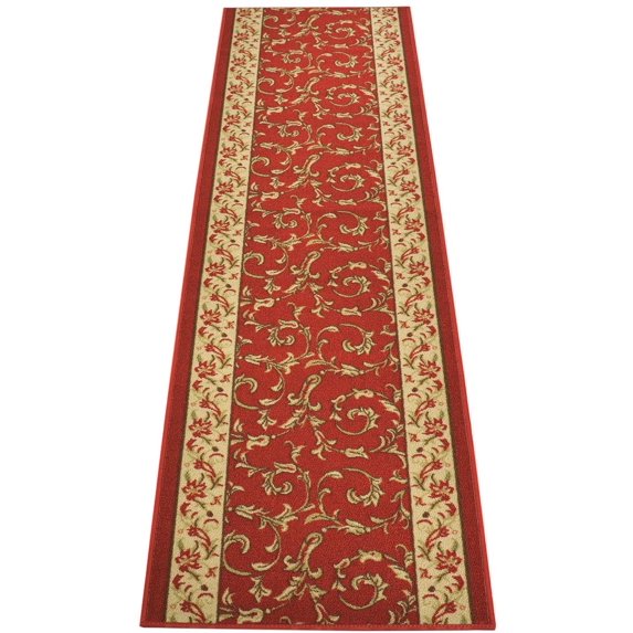 Extra-Long Low Pile Runner Rug Skid Resistant Backing Rug Runner Orient and Floral Red Cut to Size Roll Runner Rugs - 30 Feet x 26 Inch