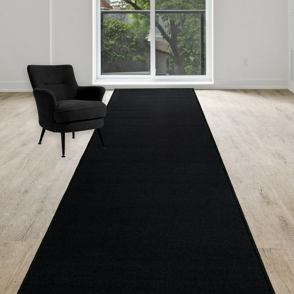 Custom Size Runner Rug Skid Resistant Backing Rug Runner Solid Black Color Cut to Size Roll Runner Rugs (8 Feet x 26 Inch)