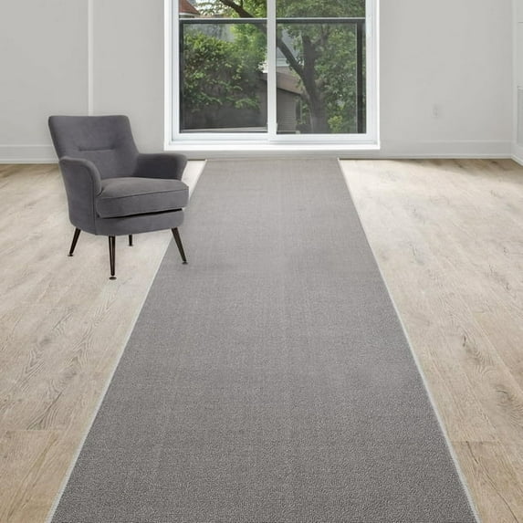 Custom Size Runner Rug Skid Resistant Backing Rug Runner Solid Grey Color Cut to Size Roll Runner Rugs (9 Feet x 32 Inch)