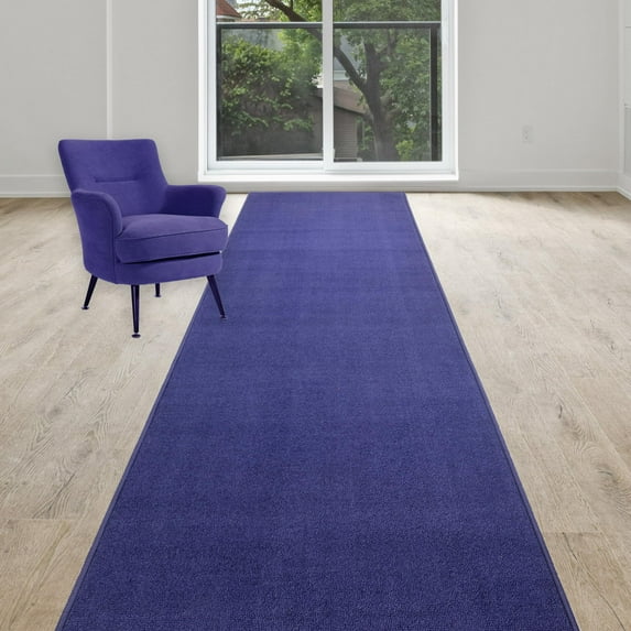 Custom Size Runner Rug Skid Resistant Backing Rug Runner Solid Navy Blue Color Cut to Size Roll Runner Rugs (2 Feet x 36 Inch)