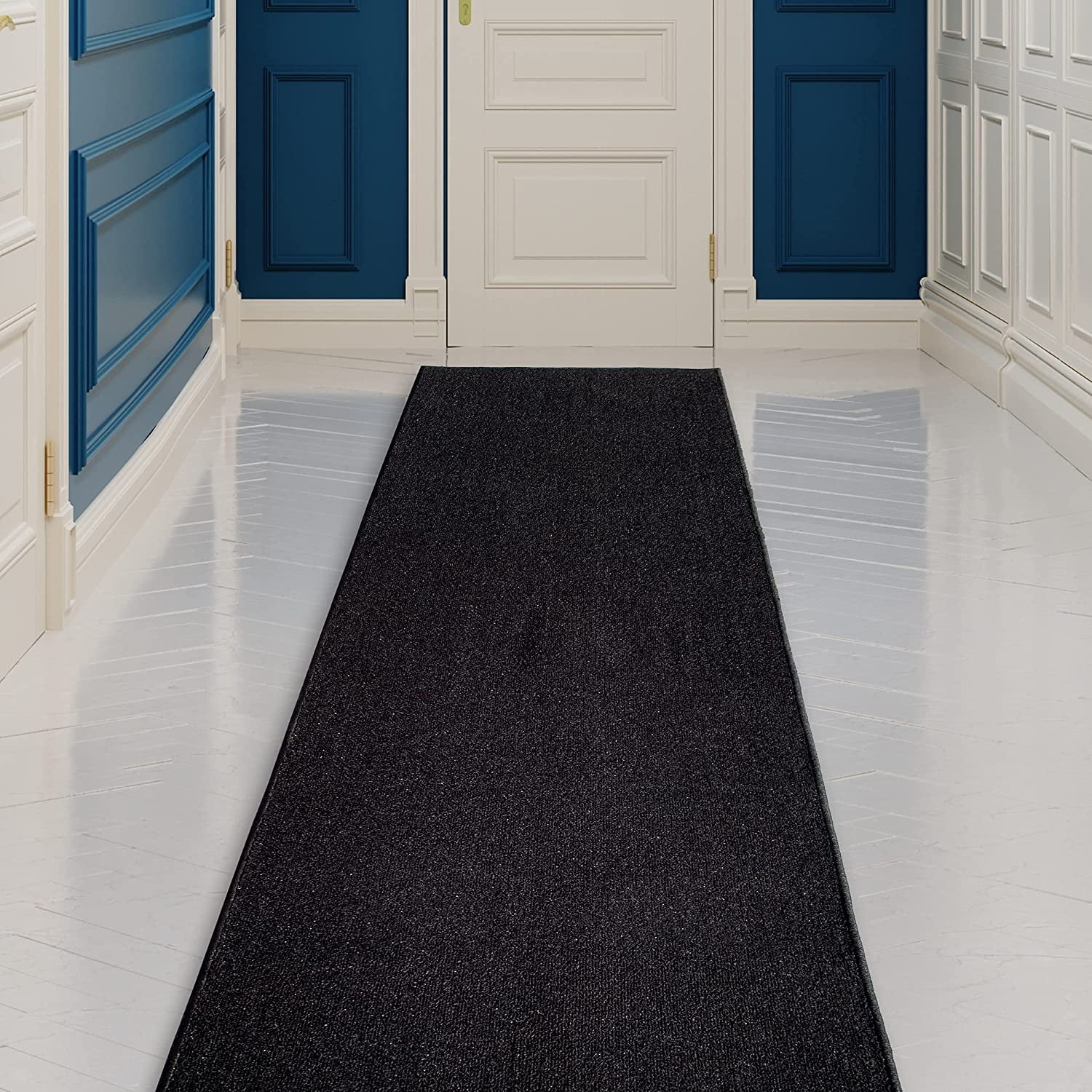 Custom Size Runner Rug Solid Design Black Color 26 or 31 inch Wide Pick ...