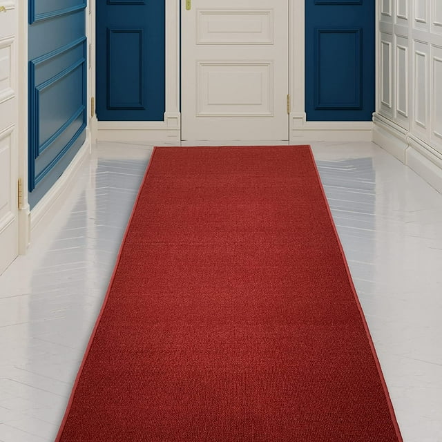 Custom Size Runner Rug Solid Design Red Color 26 or 31 inch Wide Pick Your Length Non-Slip Rubber Backing Stair Runner