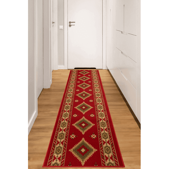 Extra-Long Low Pile Runner Rug Skid Resistant Backing Rug Runner Orient and Floral Red Cut to Size Roll Runner Rugs - 25 Feet x 32 Inch