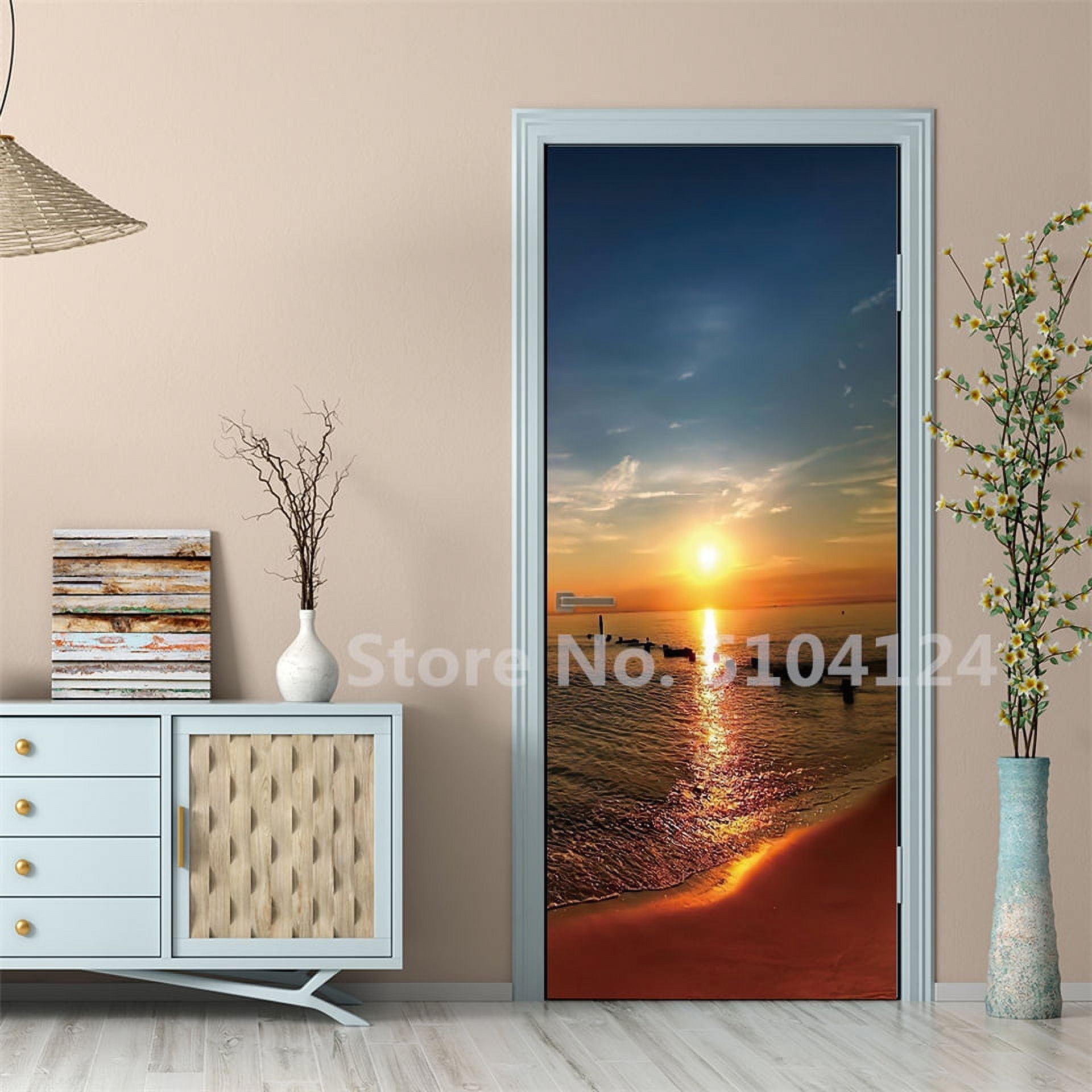 Custom Size Seaside Landscape Door Stickers Beach Sea Wallpaper Self ...