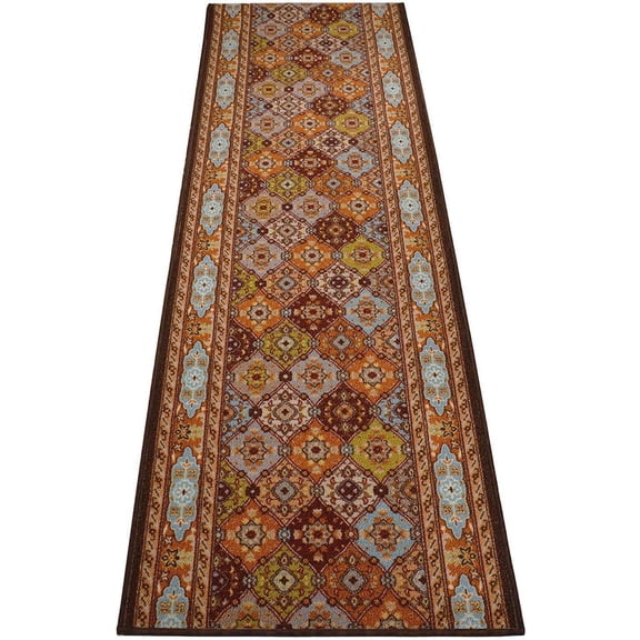 Extra-Long Low Pile Runner Rug Skid Resistant Backing Rug Runner Traditional Geometric Design Cut to Size Roll Runner Rugs - 49 Feet x 32 Inch