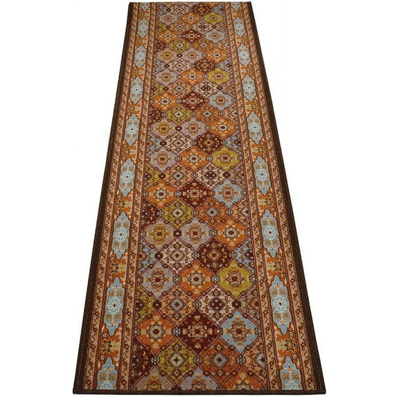 Extra-Long Low Pile Runner Rug Skid Resistant Backing Rug Runner Traditional Geometric Design Cut to Size Roll Runner Rugs - 26 Feet x 32 Inch