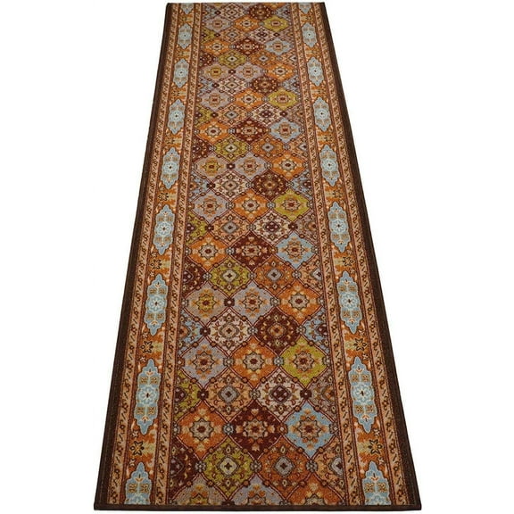 Extra-Long Low Pile Runner Rug Skid Resistant Backing Rug Runner Traditional Geometric Design Cut to Size Roll Runner Rugs - 7 Feet x 32 Inch