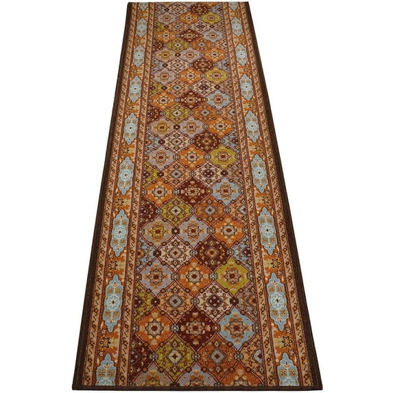 Extra-Long Low Pile Runner Rug Skid Resistant Backing Rug Runner Traditional Geometric Design Cut to Size Roll Runner Rugs - 43 Feet x 32 Inch