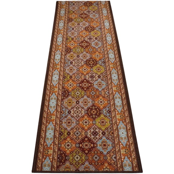 Extra-Long Low Pile Runner Rug Skid Resistant Backing Rug Runner Traditional Geometric Design Cut to Size Roll Runner Rugs - 28 Feet x 36 Inch
