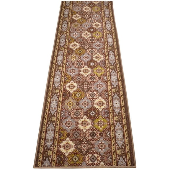 Extra-Long Low Pile Runner Rug Skid Resistant Backing Rug Runner Traditional Geometric Design Cut to Size Roll Runner Rugs - 25 Feet x 32 Inch
