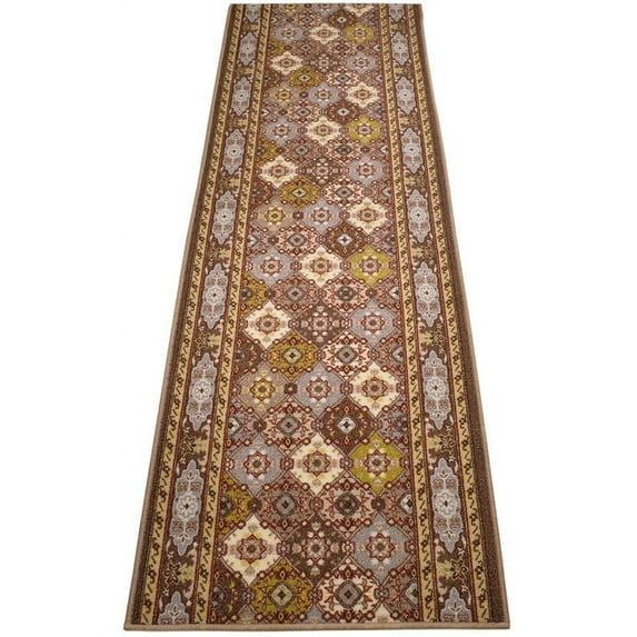 Extra-Long Low Pile Runner Rug Skid Resistant Backing Rug Runner Traditional Geometric Design Cut to Size Roll Runner Rugs - 15 Feet x 36 Inch