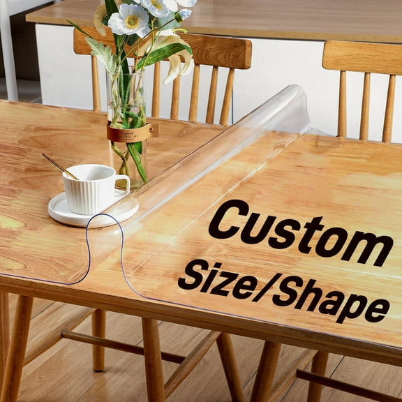 Custom Size Table Cover Protector, Anti-Scratch Waterproof Clear Desk Mat Topper, Heat-Resistant Dining Tablecloth Pad, Personalized Transparent Non-Standard Shaped Furniture Protector Cover