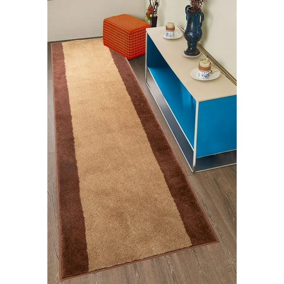 Custom Size Washable Anti Slip Soft Pile Bordered Brown Design Runner Rug Carpet for Hallway Stairway Entryway Kitchen Indoor Mat ( Border Brown, 2'2" x 3' )