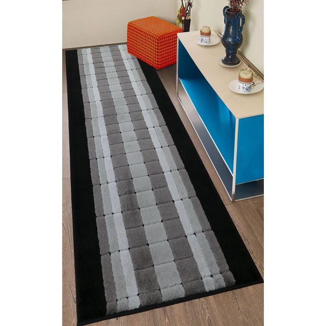 Custom Size Washable Anti Slip Soft Pile Squares Gray and Black Design