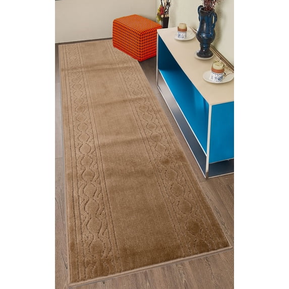 Custom Size Washable Anti Slip Soft Pile Trellis Bordered Beige Design Runner Rug Carpet for Hallway Stairway Entryway Kitchen Indoor Mat ( Trellis Beige, 2'2" x 4' )
