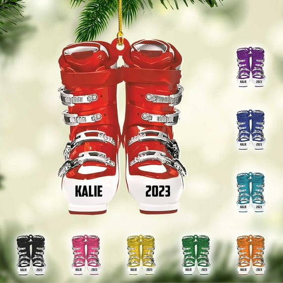Custom Ski Ornament Skiing Christmas Ornaments Ski Christmas Tree Ornaments Ski Christmas Ornament Skier Ornaments for Christmas Tree 2025 Skiing Ornament (OSK1) - 3354 (Red)